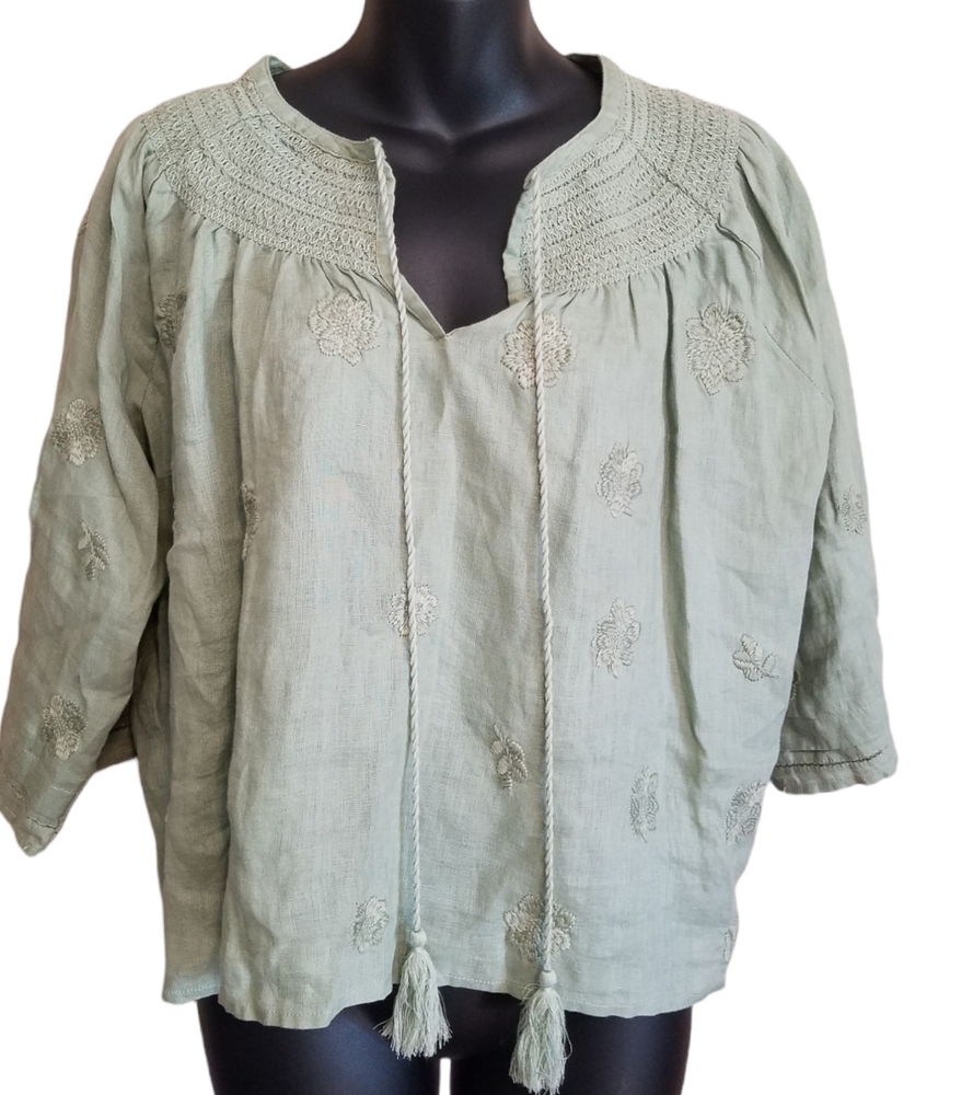 NWT Magaschoni Women's Linen V-neck Blouse